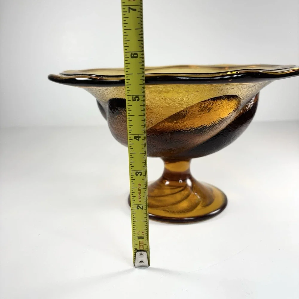 amber Textured  glass pedestal Bowl Compote Fruit Bowl Decorative Centerpiece